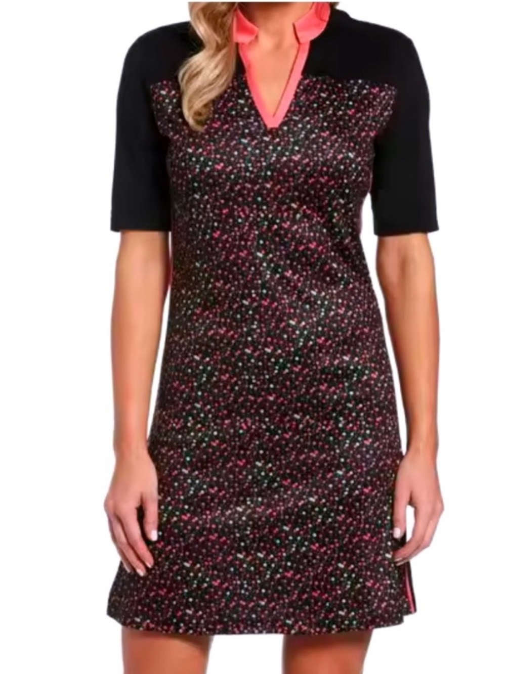 🩷NWT PGA Tour Black Coral Floral Short Sleeve Golf Tennis Sport Dress Size M🩷
